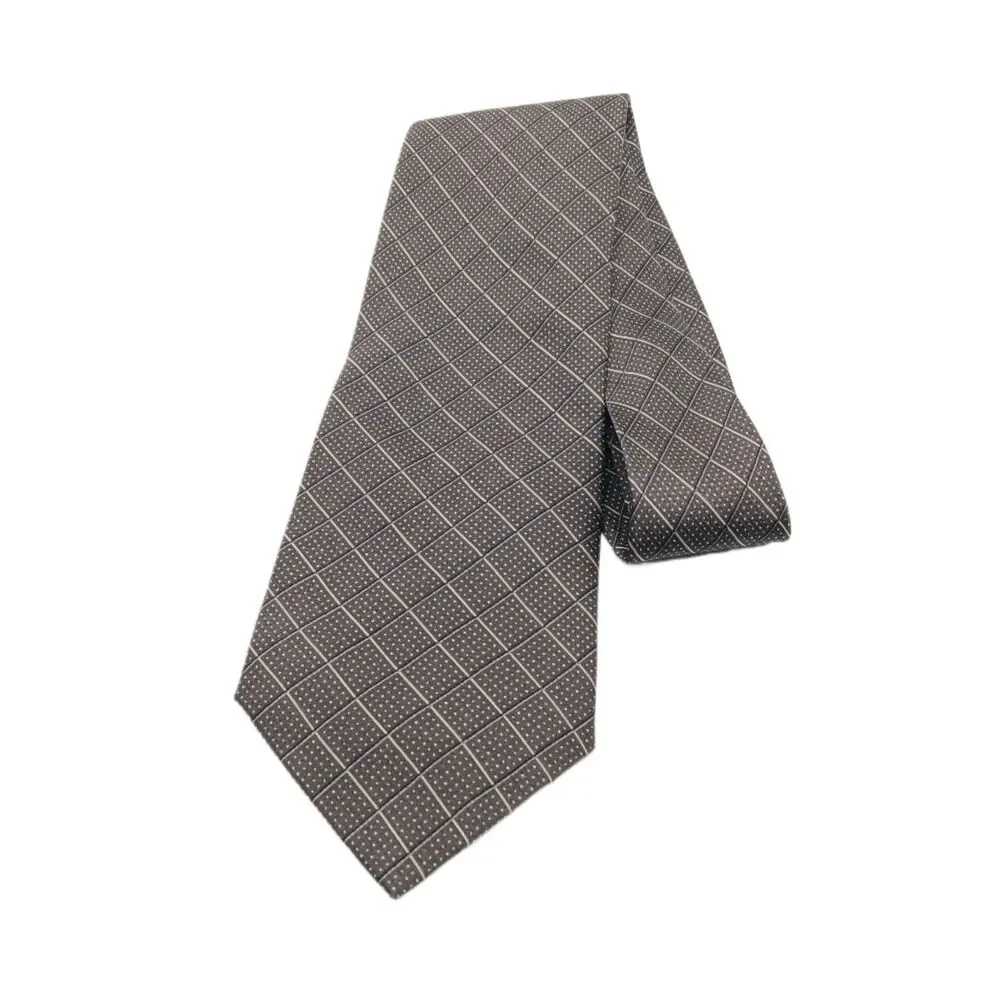 Nautica Silk Tie Mens 60” Gray Taupe Plaid Dot Designer Wide Elegant New
